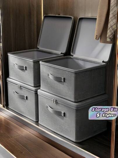 1 hộp đựng đồ gấp gọn có khóa kéo và tay cầm, màu xám, chất liệu polyester pha lanh, hình vuông, có nắp đậy, chắc chắn và bền bỉ, đa năng dùng để đựng quần áo, đồ chơi và các vật dụng khác, đồ bọc nội thất, trang trí phòng ngủ, viền trang trí, lưu trữ, đựng quần jean.