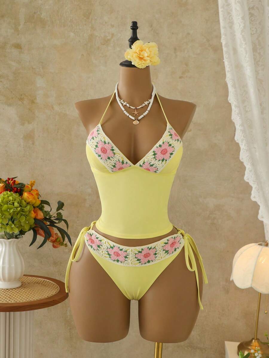 Bellisia Bộ đồ bơi 2 mảnh dành cho nữ, kiểu dáng thanh lịch, thoải mái, thích hợp cho kỳ nghỉ biển năm 2026, dành cho nữ. - Màu vàng - Xem 1