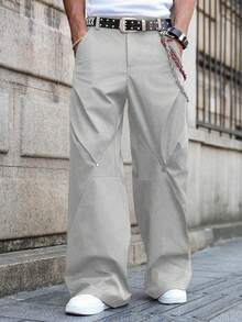 PAVTROS Pantalones anchos de hombre con remaches y parches - Gris Claro - Ver 3