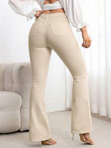 SHEIN PETITE Women's Casual Versatile Solid Color Flare Jeans - Multicolor - View 2