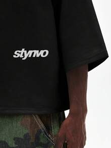STYNVO Áo thun nam in chữ, kiểu dáng thường ngày, thích hợp cho mùa hè. - màu đen - Xem 3