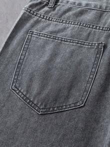 Manfinity Denimwave Quần jeans ống rộng dáng suông thời trang đường phố dành cho nam, đính đá lấp lánh, không kèm thắt lưng. - Xám - Xem 7
