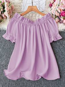 Rometta Elegant Sexy Off-Shoulder Loose Casual Plus Size Blouse With Bowknot, Pink - Purple - View 2
