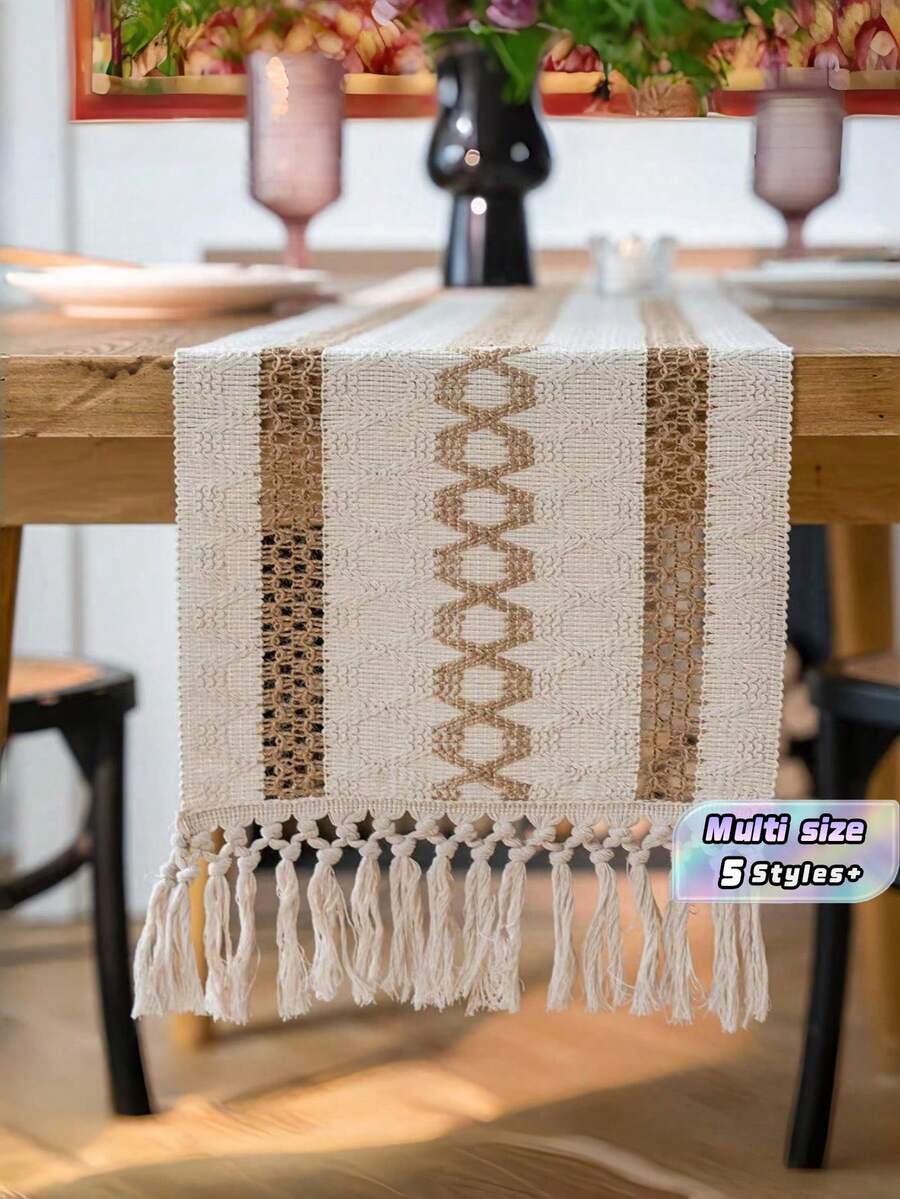 Boho Table Runner Macrame Table Runners For Home Decor ,Cream & Brown Macrame Table Runner With Tassels For Boho Dining Bedroom Decor Rustic Bridal Shower,Farmhouse Rustic Table Runner,Place Mat,Thanksgiving Christmas Home Decor (Multiple Sizes Available) - color matching twist - View 1