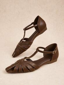 Rosivie Sandal đế bằng thời trang thường ngày dành cho nữ, thiết kế khóa cài. - màu nâu - Xem 7