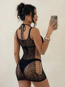 SHEIN Swim SXY Áo khoác ngoài không tay dệt kim màu đen khoét rỗng lãng mạn mới năm 2026 dành cho nữ - màu đen - Xem 2