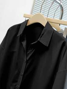 Simple, Solid-Color Women's Everyday Button-Down Shirt - Green - View 3