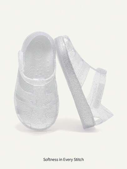 Cozy Pixies A Pair Of Fashionable Versatile Cute Fun Princess Transparent Soft Comfortable Beach Crystal Soft Bottom Flat Baby Sandals