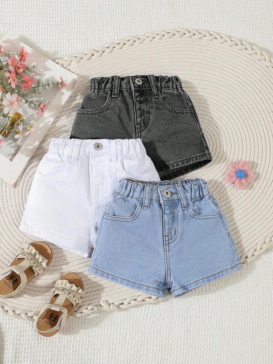 SHEIN Young Girl' Multi-Color All-Match Casual Loose Denim Shorts, Multi-Pack - Multicolor - View 1