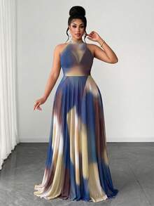 Maweii Vestido de verano con estampado degradado, sin espalda y con cuello halter para mujer de talla grande - Multicolor - Ver 3