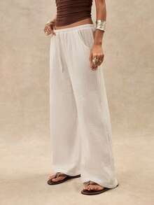 Easelle Bohemian Loose Palazzo Pants For Women - White - View 4