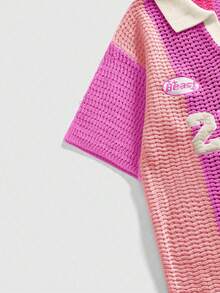 Men's Embroidered Striped Jacquard Knit Polo Shirt - Pink - View 5