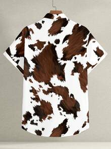 Azurnel Wild West Cowboy Faux Cowhide Casual Allover Print Slim Fit Short Sleeve Polo Shirt, Plus Size - Multicolor - View 4