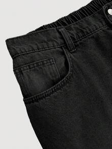 SHEIN MOD Plus Size Women Loose Fit Ripped Blue Wide Leg Jeans - Black - View 3
