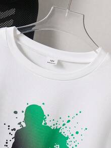 SHEIN Streecool Kids 2 pièces/Set T-shirt à manches courtes avec imprimé graphique de basketball et short pour garçons pré-adolescents, tenue de style sportif de rue pour le printemps/été - Vert - Voir 7