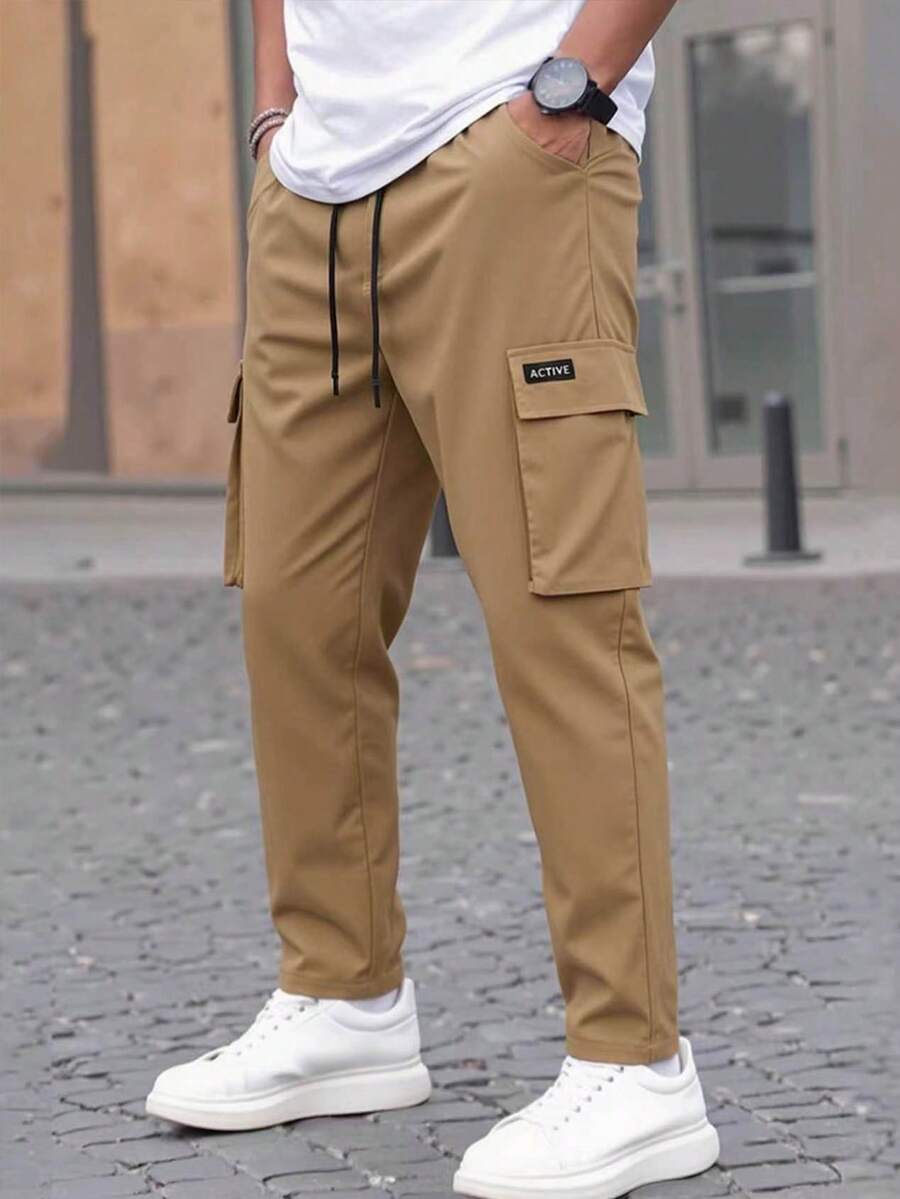 Manfinity Homme 男士卡其色休闲街头成熟舒适裤 - 卡其色 - 查看 1