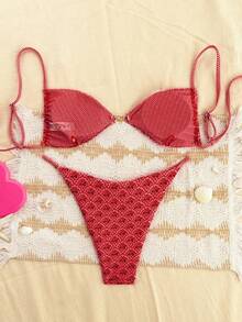 Swim Mod Bộ bikini gợi cảm in hoa mùa hè 2026 dành cho nữ, họa tiết ngẫu nhiên. - Đỏ - Xem 5
