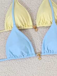 Swim Mod Bộ bikini 4 mảnh nhiều màu vàng + xanh dương buộc dây cổ, thích hợp cho kỳ nghỉ biển mùa xuân/hè 2026. - Nhiều màu - Xem 4