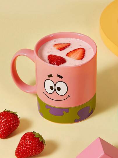 SpongeBob SquarePants | SHEIN 1pc 10.14oz/300ml Cartoon Pattern Printed Ceramic Mug, Microwave S Afe, Dishwasher S Afe, Suitable For Holding Water, Milk, Juice, Coffee, Tea, Patrick