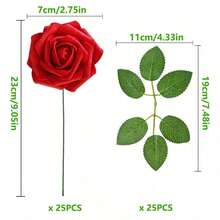 1 Pack Ivory Foam Artificial Rose With Stem For DIY Wedding Bouquet Bridal Shower Centerpiece Party Table Decor Valentine Mother Day Gift No Box - Red - View 7