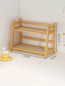 1 PC Large Double Layer Rattan Desktop Bookshelf Cup Holder Creative Simple Kitchen Water Tea Cup Storage Shelf Multifunctional Desk Organizer Shelf Coffee Snack Storage Display Stand Home Office Organization Rustic Natural Rattan Shelf Home Decor Storage Rack - Multicolor - View 18