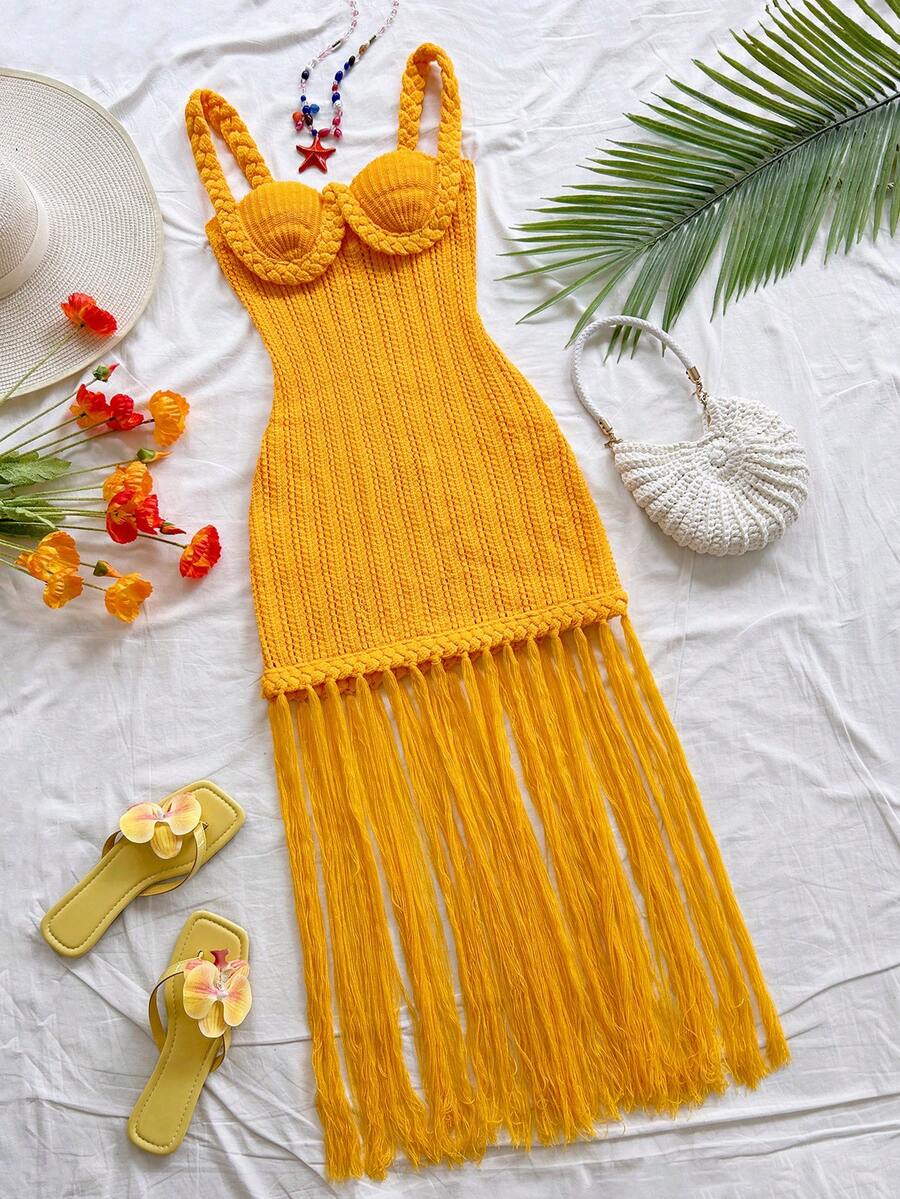 Soleia Bộ sưu tập Xuân/Hè mới về, trang phục thường ngày phong cách miền Tây, váy dự tiệc cưới, lễ tốt nghiệp, tiệc brunch, lễ Thánh Patrick, kỳ nghỉ xuân, lễ Phục Sinh, lễ hội âm nhạc, thanh lịch, phong cách Boho nhiệt đới, màu cam, tua rua phóng khoáng, váy dây thừng thủ công, váy đi biển cho nữ. - trái cam - Xem 1