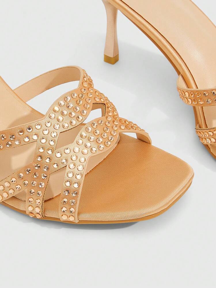 CUCCOO SZL Women's Square Heel Fashion Sandals, Shiny Rhinestone Decoration, Comfortable Simple Design Suitable For Summer High Heels Dinner Party.