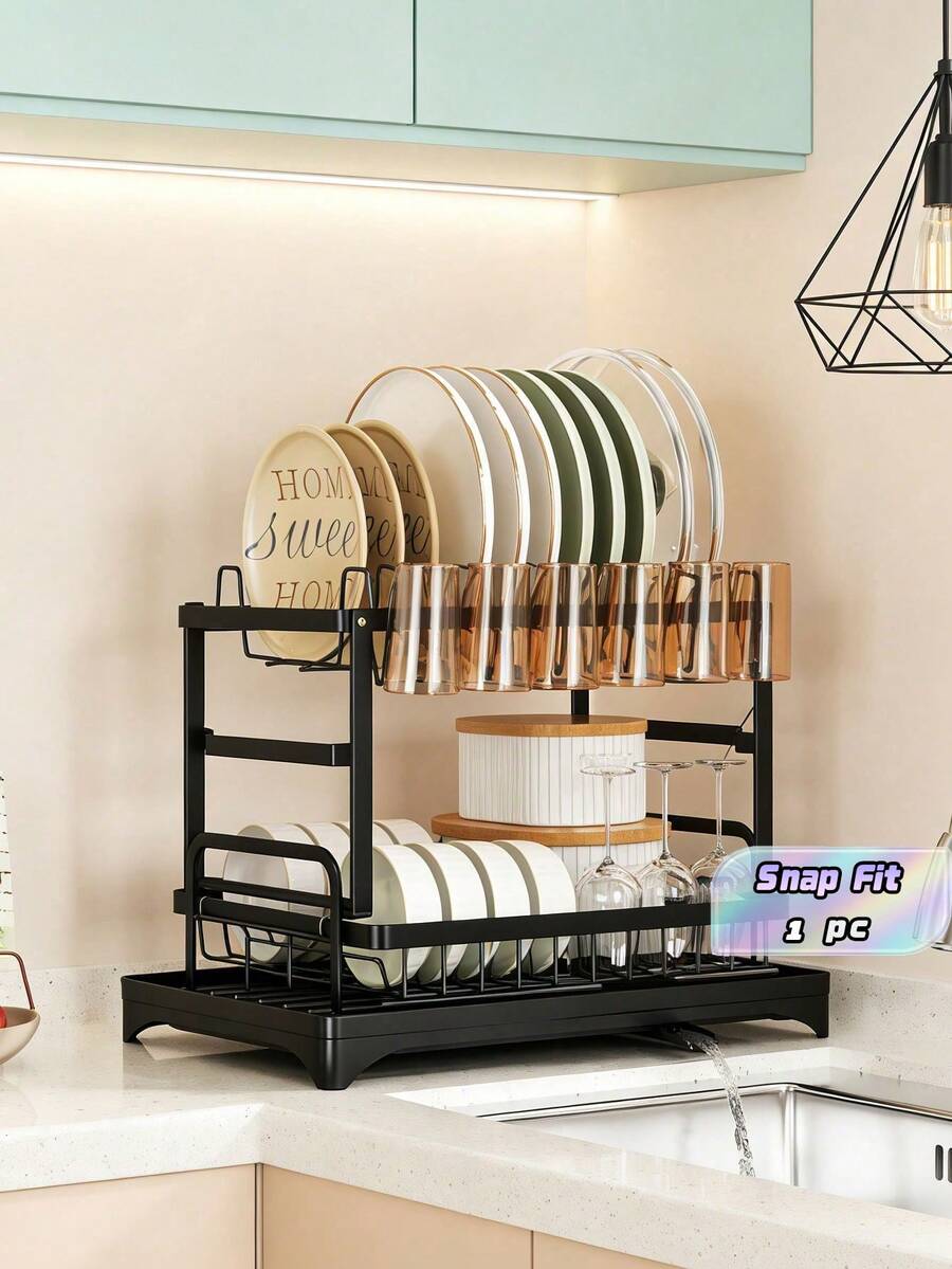 1 Escurridor de platos, almacenamiento doméstico de ocio diario, juego de escurridores sobre el fregadero de la encimera de la cocina, escurridor de doble capa desmontable de gran capacidad - Multicolor - Ver 1