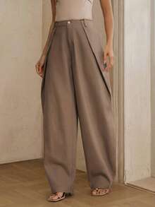 Spring New Khaki Washed Pants, Fashionable Minimalist Commuter Wide-Leg Trousers For Women, Loose Flattering Distressed Jeans - Khaki - View 7