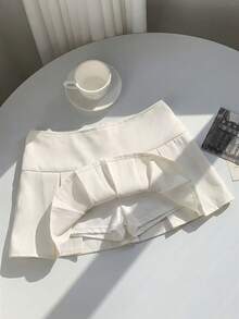 SHEIN EZwear Falda plisada con detalle de cintura ancha y plegada para el verano - Beis - Ver 6