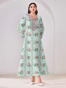 Al Najma Váy kiểu Ả Rập kín đáo, tối giản, họa tiết hoa, phong cách thường ngày. - Nhiều màu - Xem 4