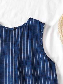 SHEIN Vestido casual de línea A sin mangas con parches a rayas azules y blancas para niña preadolescente, vestido de vacaciones - Azul - Ver 5