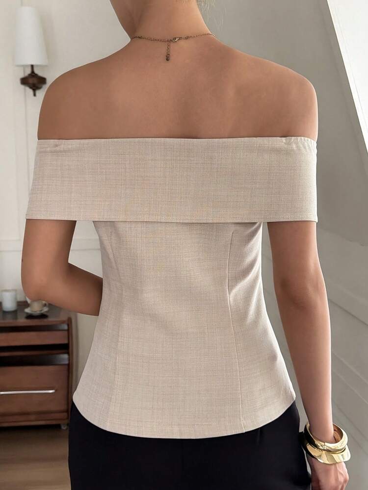 Women's Elegant Off-Shoulder Fitted Blouse, Summer