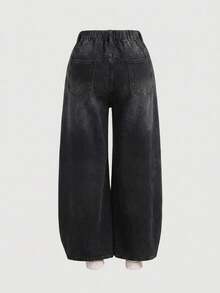 SHEIN MOD Plus Size Women Loose Fit Ripped Blue Wide Leg Jeans - Black - View 2