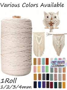 4mm*100m Macrame Rope, Premium Macrame Cord,Thick Natural Thread, Multi-Strand Synthetic Braided Rope,4 Ply Macrame Rope For Wall Hangings Decor, Plant Hangers, Crafts,Bags, DIY, Home Decorations, Gift Wrapping,Beige No. 5 Is Available In 1/2/3/4mm - Multicolor - View 1