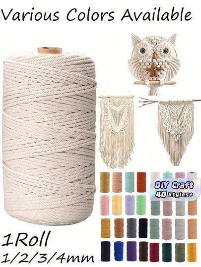4 mm * 100 m Cuerda de macramé premium, hilo natural grueso, cuerda trenzada sintética multifilamento, cuerda de macramé de 4 hebras para colgar paredes, decoración, portacavasplanterse, manualidades, bolsas, DIY, decoración del hogar, envoltura de regalos, beige. El No. 5 está disponible en 1/2/3/4 mm