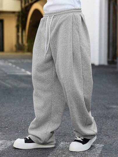 Manfinity Roghcode Men Drawstring Waist Wide Leg Sweatpants Wide Leg Sweatpantswide Leg Sweatpants Menwide Leg Joggersbaggy Pants Y2kblack Baggy Pants Oversized Sweatpants Grey Joggers Sweatpants Wide Bottom For Men Grey Baggy Sweatpants