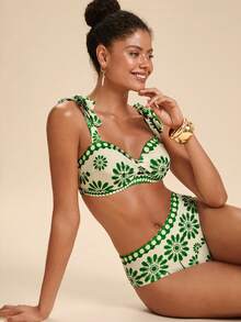 SHEIN TRVLCHIC Bộ bikini hai mảnh in hoa dành cho nữ, thích hợp cho kỳ nghỉ hè. - Nhiều màu - Xem 3