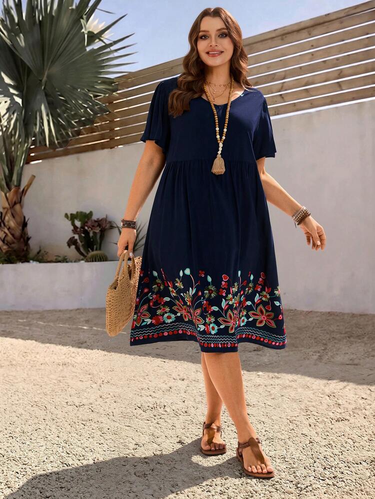Plus Size Floral Print Casual Vacation Dress Summer Dress Summer Outfits For Women Spring Clothing Spring Outfit Beach Outfits For Women Vacation Outfits Women Summer Holiday Outfits Country Style For Women Festival Outfits For Women Casual Dresses For Women Country Dress Zanzea Dress For Women Plus Size Dress