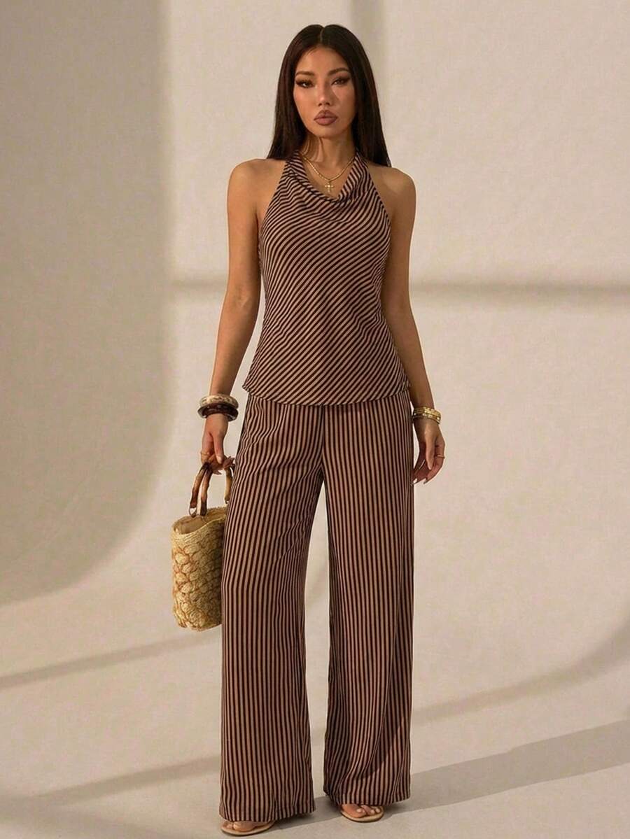 SHEIN PETITE 女士优雅度假条纹吊带两件套,春夏款 - 彩色 - 查看 1