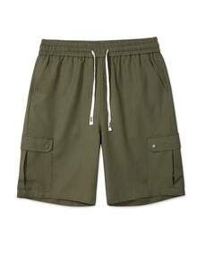 Manfinity Homme Men's Mature Casual Military Green Cargo Pocket Shorts, Spring/Summer, Holiday - Green - View 3