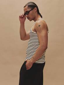 Tight Fitted Contrast Stripe Hardwear Buckle Shoulder Detailing Vest Tank Top Spring Summer Essentials Holiday Beach - Black and White - View 4