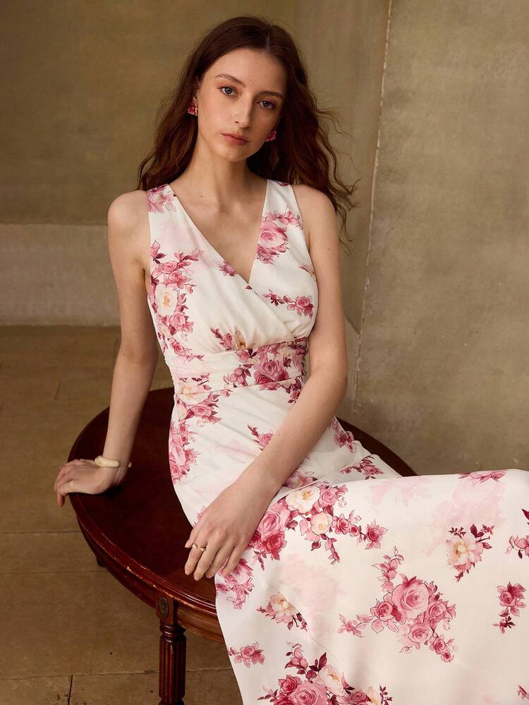 WOMEN'S FLORAL PRINT V-NECK DRESS, CASUAL & DATE WEAR, SPRING/SUMMER
