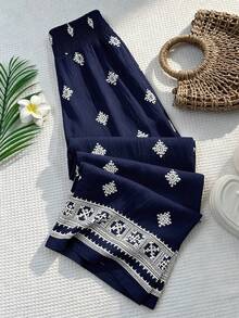 Sunnyshic Quần ống rộng cạp thấp, thắt nút tre, in họa tiết hoa, màu mơ nhạt, có dây rút, thích hợp cho nữ mùa xuân/hè, đi nghỉ mát, đi biển, phong cách bohemian, thanh lịch, công sở, lãng mạn, thường ngày, đa năng. - Màu xanh hải quân - Xem 5