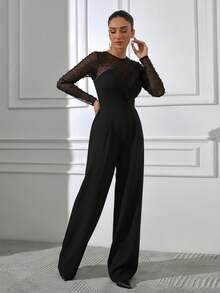 EURMUSE Women Pearly And Tulle Detailed Jumpsuit - Black - View 8