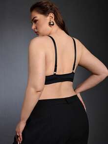 EmpressEnvy Plus Size Minimalist Solid Color Front Closure Wireless Bra - Black - View 3