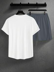 Manfinity Homme Men's Casual Versatile V-Neck T-Shirt And Drawstring Waist Pocket Shorts Set - Multicolor - View 7