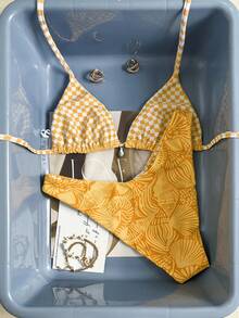 Swim Mod 2026春夏沙滩度假贝壳海星格子可爱比基尼套装 - 黃色 - 查看 2
