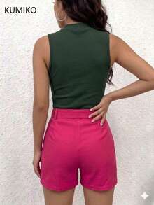 Short Primavera con Cinturón pierna recta. Elegante y Casual.  Moda Primavera - Verano - Rosa Fucsia - Ver 6