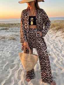 EURMUSE Leopar Print Lightweight Kimono Suit, Ntural Viscose Fabric, Summler Collection, Boho Look, Breathable Fabric - Multicolor - View 2